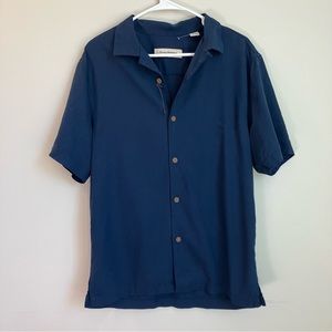 Tommy Bahama 70% Silk-blend Al Fresco Navy Blue Camp Shirt Men’s M Button Down